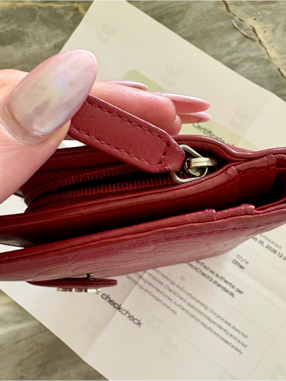 CERTIFIED CHANEL Red Floral Camellia Leather DOUBLE Coin Wallet cards CC w COA ! - Picture 6 of 9